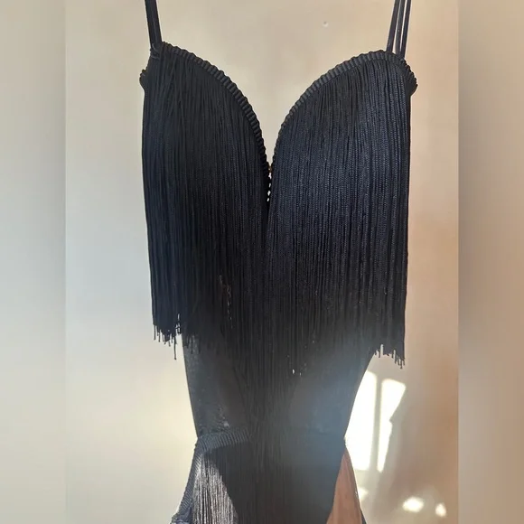 ZYM Fringe Black Ballroom Latin Dance Dress - Picture 7 of 7